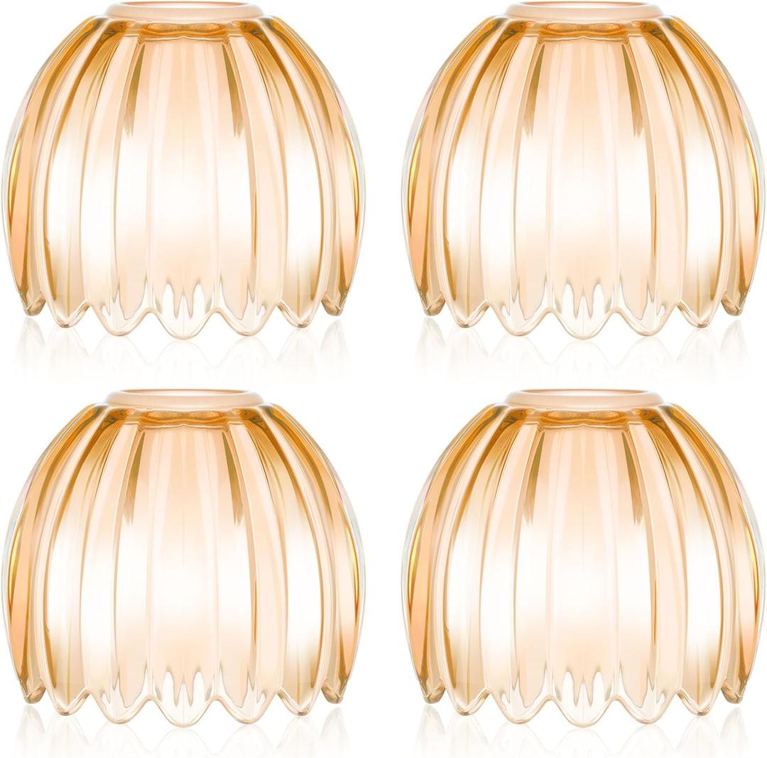 4 Pcs Amber Glass Tulip Lamp Shades Small Flower Art Sconce Shade E26 Base 1.65" Top x 4.45" Dia. x 4.33" H Mini Lampshades Replacement for Table Chandelier Decor Vanity Pendant Light Cover