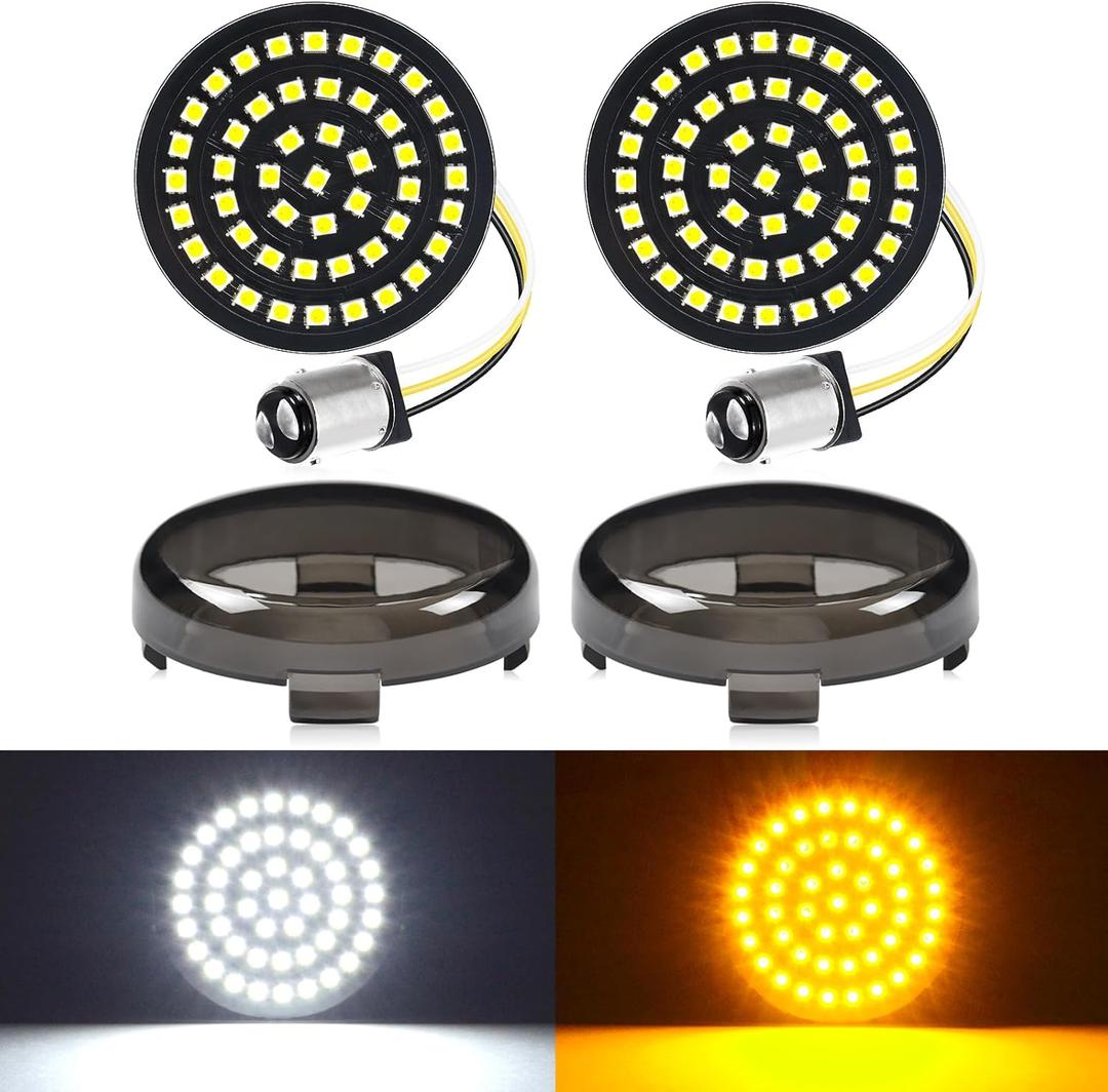 Benlari New 1157 LED Motorcycle Front Turn Signals Bulbs 2 Inch Bullet Lights with Smoked Lens Covers Fit for Harley Davidson Touring Dyna Softail Sportster Street Glide Road Glide Iron 883, 2PCS