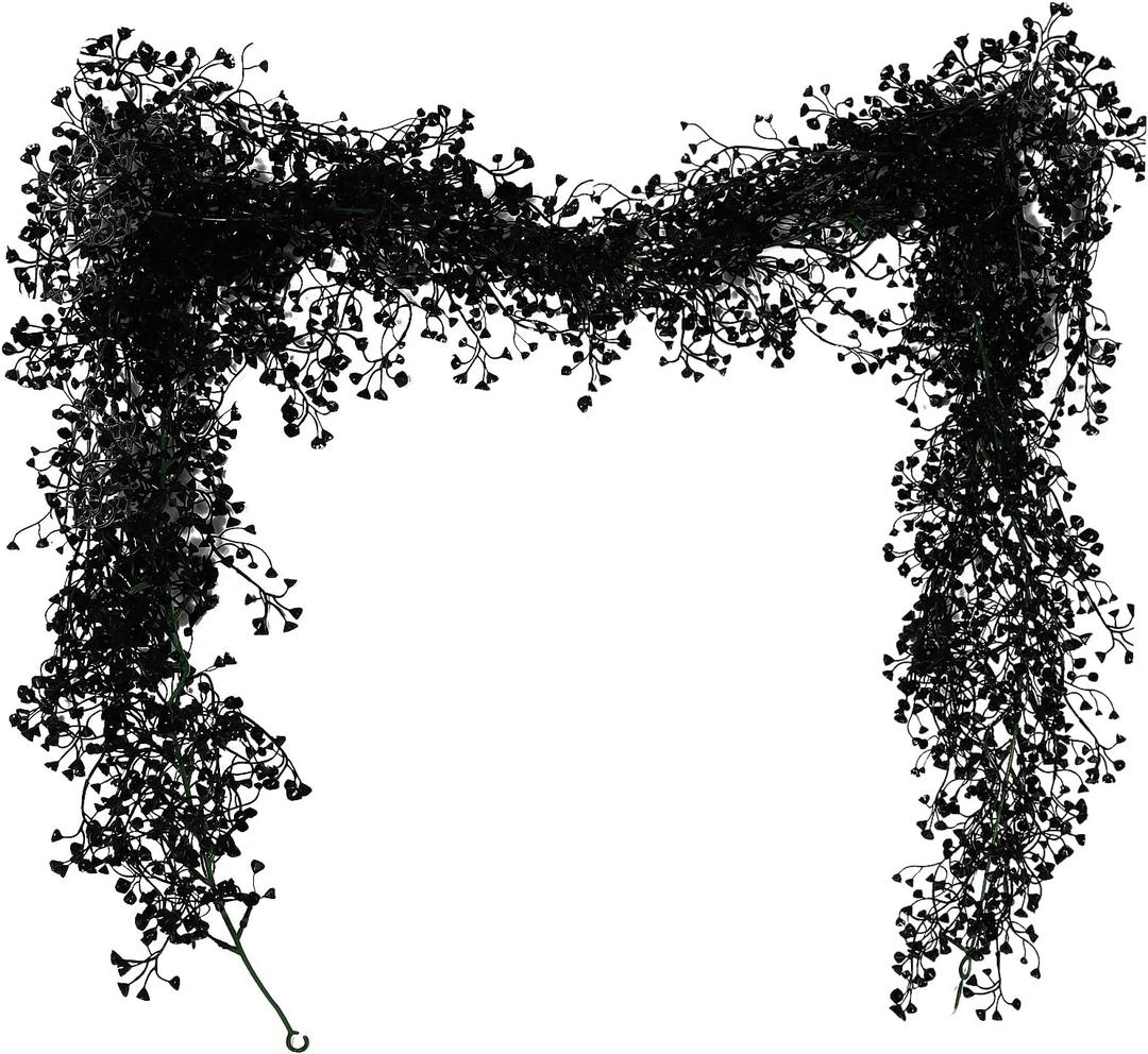 RECUTMS Black Vines Garland Artificial Hanging Plants Faux Ferns Plant Greenery Fake Leaves Ivy Garlands 2Pcs 5.6Ft for Halloween Thanksgiving Party Outdoor Indoor Garden Decor(Black)