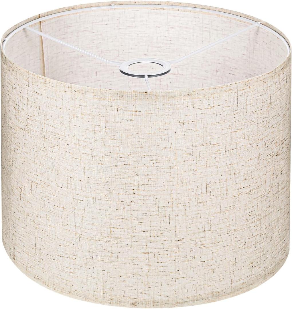 Beige Lamp Shade, Large Drum LampShades, Replacement Drum Lamp Shade Natural Linen Hand Crafted for Table Lamps, Floor Lamps, Easy Assembly Required(13" Top X 13" Bottom X 9.8" High)