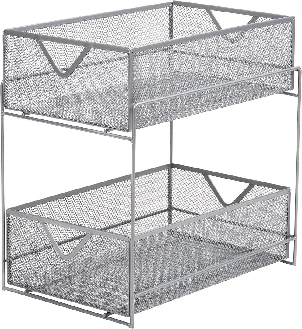 Mind Reader Accessory Organizer, Supply Storage, Makeup, Office, Kitchen, Metal Mesh, Silver