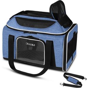 Petskd Top-Expandable Pet Carrier 18x11x11 Inches Delta American United Airline Approved, Soft-Sided Carrier for Small Cats and Dogs with Locking Safety Zippers and Anti-Scratch Mesh(Blue)