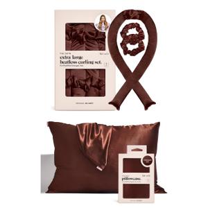 Satin Heatless Curling Set and Pillowcase (Chocolate) Bundle with Discount