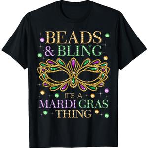 Beads & Bling It's A Mardi Gras Thing Funny Cute Carnival T-Shirt (Black, L)