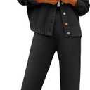 LILLUSORY Womens Cardigan Pants Sets 2 Piece Slouchy Sweater Loungewear (X-Large, Black)