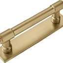 khtumeware 5 Pack 3 Inch(76 mm) Center to Center Champagne Bronze Cabinet Pull Backplate with Base Plate Zinc Solid Satin Brass Kitchen Cabinet Handles Drawer Pulls Cabinet Hardware