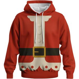 Novelty Long Sleeve Hoodie Funny Fashion Santa Claus Costume Graphic Sweatshirts (Large, Red)