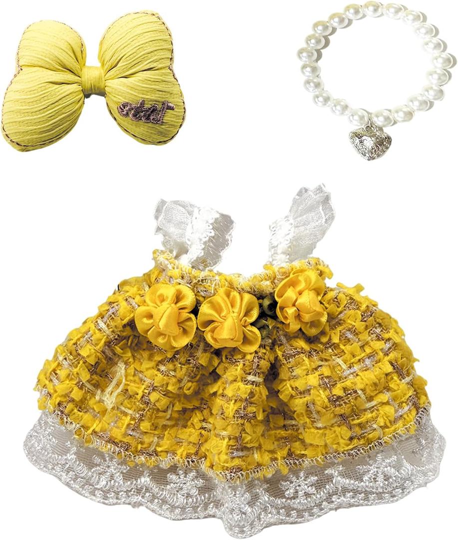 17cm Doll Clothes Set & Outfit Set for 17cm Dolls - Premium Fashion Dresses with Accessories, Luxury Chic Doll Clothing & Style Bundle Flower Yellow