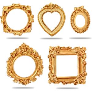Mini Gold Frames 5 PCS Miniature Picture Frame Ornaments Table Top Jewelry Display Oval Rectangle Gothic Mini Vintage Picture Frames Photography Holder for DIY Photo Home Decor