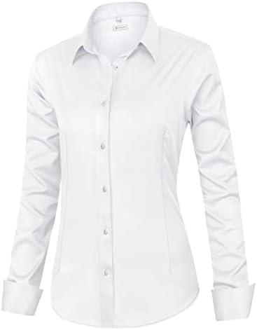 siliteelon Womens Classic-Fit Dress Shirts Long Sleeve Button Down Wrinkle-Free Stretch Solid Casual Work Office Blouse Top, Size: S