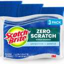 Scotch-Brite Zero Scratch Scrub Sponge, 3 Kitchen Sponges for Cleaning Around the Home, Bathroom & More, Effective + Gentle Dish Scrubber, Best for Nonstick Pots and Pans, Safe on Most Surfaces