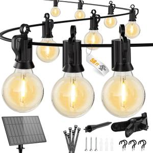 Brightown 58FT 26LED Solar String Lights Outdoor with USB Port, Shatterproof Bulbs, 3 Lighting Modes, Patio Lights Solar Powered for Camping Backyard Garden Decor - Last for 20+Hrs