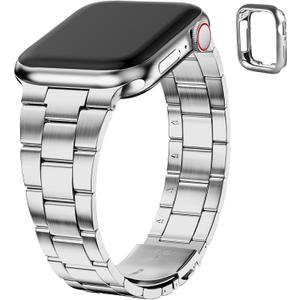Fullmosa No Tools Needed Compatible with Apple Watch Bands for Women Men 41mm 40mm 38mm 46mm 49mm 45mm 44mm 42mm, Metal Strap with Case for iWatch Series 11 10 9 8 7 6 5 4 3 2 1 SE3/2/1 Ultra3/2/1, 38mm 40mm 41mm, Silver