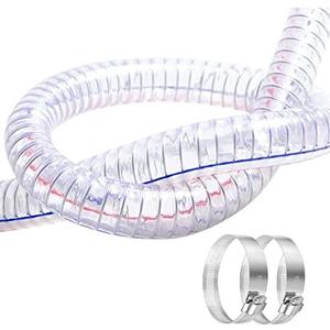 Quickun 1-1/4" ID x 1-1/2" OD, 3FT length Steel Wire Hose PVC Vacuum Tubing (with 2 Stainless Clamps), Drain Hose Vinyl Suction Tubing Flexible Tube Vinyl Hose Line