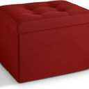 LINMAGCO Small Storage Ottoman Stool Foot Rest Stool Under Desk Stool Short Folding Ottoman Linen Cloth 17X13X13IN(Red)