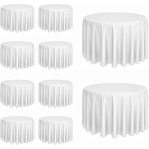 10 Pack White Round Tablecloths, 120 Inch Stain Resistant and Wrinkle Round Table Clothes, Washable Polyester Table Clothes Cover for Kitchen Dining, Wedding Birthday Party, Buffet Restaurant, Banquet