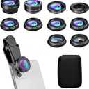 10 in 1 Phone Camera Lens Kit Compatible with iPhone & Samsung and Most of Smartphone - Wide/Macro/Telephoto/Fisheye + CPL/Star Filters, for iPhone & Android, HD Pouch Universal Phone Lens Clip