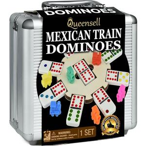 Queensell Mexican Train Dominoes Set with Wooden Hub, Domino Tile Board Games  Double 12 Dominos Set for Family Game Night for Adults and Kids Ages 8 and up (Double 12)
