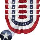 4Pack American Bunting Flags 2x4Ft USA Pleated Fan Flag 4th of July Patriotic Decorations Flag Embroidered Stars & Sewn Stripes Canvas Header Brass Grommets Decor Outside Porch Garden