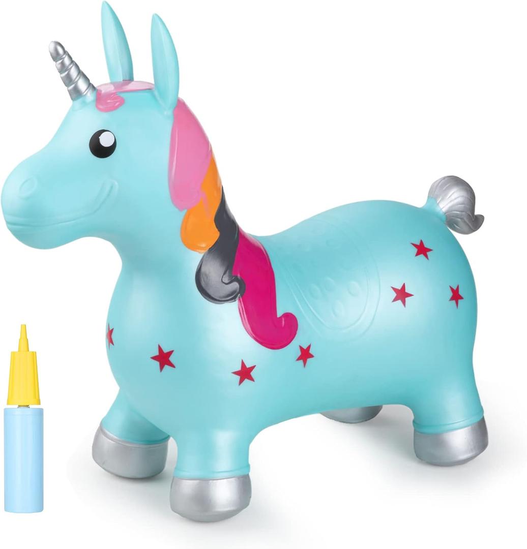 INPANY Bouncy Unicorn Hopper, Horse Hopper, Bouncy Inflatable Animal Ride-on Toy for Children, Boys and Girls, Toddlers (Pump Included)