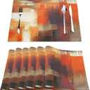 Orange Placemats for Dining Table Set of 6 Modern Art Abstract Painting Place Mats Washable Linen Placemat for Kitchen Home Dinner Party Decor 18x12 Inches