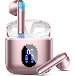 Wireless Earbuds, Bluetooth Headphones 5.4 with ENC Noise Cancelling Mics, 30H Bluetooth Ear buds Bass with Dual LED Display Charging Case, IP7 Waterproof Wireless Earphones for Android/iOS, Rosegold Wireless Earbuds, Bluetooth Headphones 5.4 with ENC Noise Cancelling Mics, 30H Bluetooth Ear buds Bass with Dual LED Display Charging Case, IP7 Waterproof Wireless Earphones for Android/iOS, Rosegold