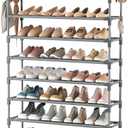 VTRIN 10 Tiers Shoe Rack Tall Large Capacity Wide Shoe Organizer Sturdy Shoe Shelf for Entryway with Two Hooks Metal Shoe Storage for Closet, Bedroom, Grey