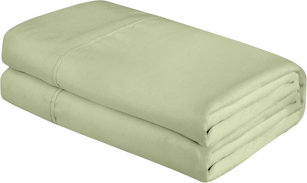 Royale Linens Full Flat Sheet - Ultra Soft Brushed 1800 Microfiber Flat Sheets Only - Wrinkle Free & Stain Resistant - Hotel Quality Top Sheet for Bed (Full, Sage Green)