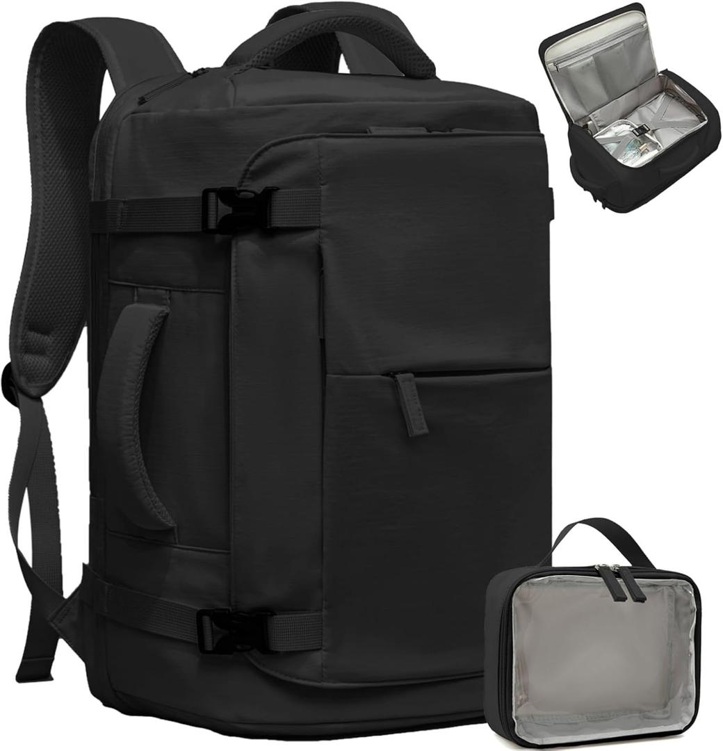 CAMTOP 40L Travel Backpack for Women Men, Lightweight Carry on Backpack for Flight Approved Expandable Personal Item Travel Bag with Makeup Bag Water Resistant Luggage Fits 17.3" Laptop (Black)