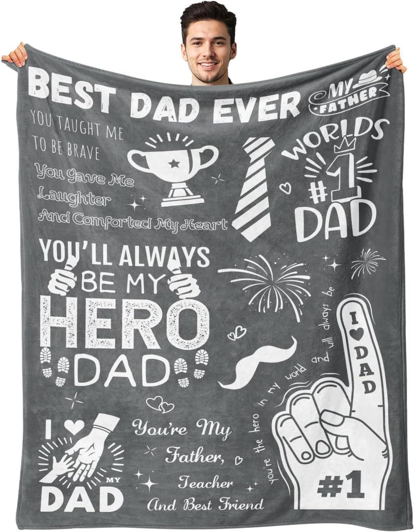 Birthday Gifts for Dad from Daughter & Son - Best Dad Ever Blanket - Christmas Fathers Day Valentines Day Birthday Gifts for Dads Who Have Everything - to My Hero Dad's Blanket 50"x60" Grey