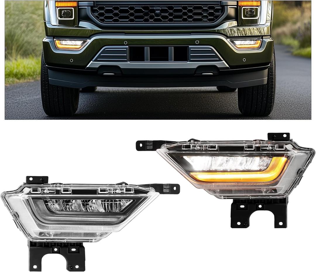 HECASA Pair [Full LED] Fog Lights Assembly Compatible with 2021-2023 Ford F150 XL Front Bumper Fog Driving Turn Signal Light Lamp LED Clear Lens - Driver&Passenger Side