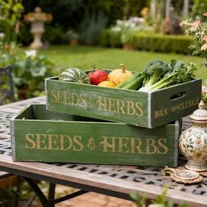 Zorvynelle Extra Large Wooden Crate Set of 2 Rustic Wood Storage Crates Farmhouse Nesting Wooden Crate Basket Vintage Home Decorative Boxes with Handles for Display (Green)
