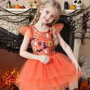 Tutu.kk Toddler Ballet Leotard Ruffle Sleeve Sequin Tulle Tutu Dress Ballerina Outfits for Girls Birthday Holiday (6-7 Years, Orange)