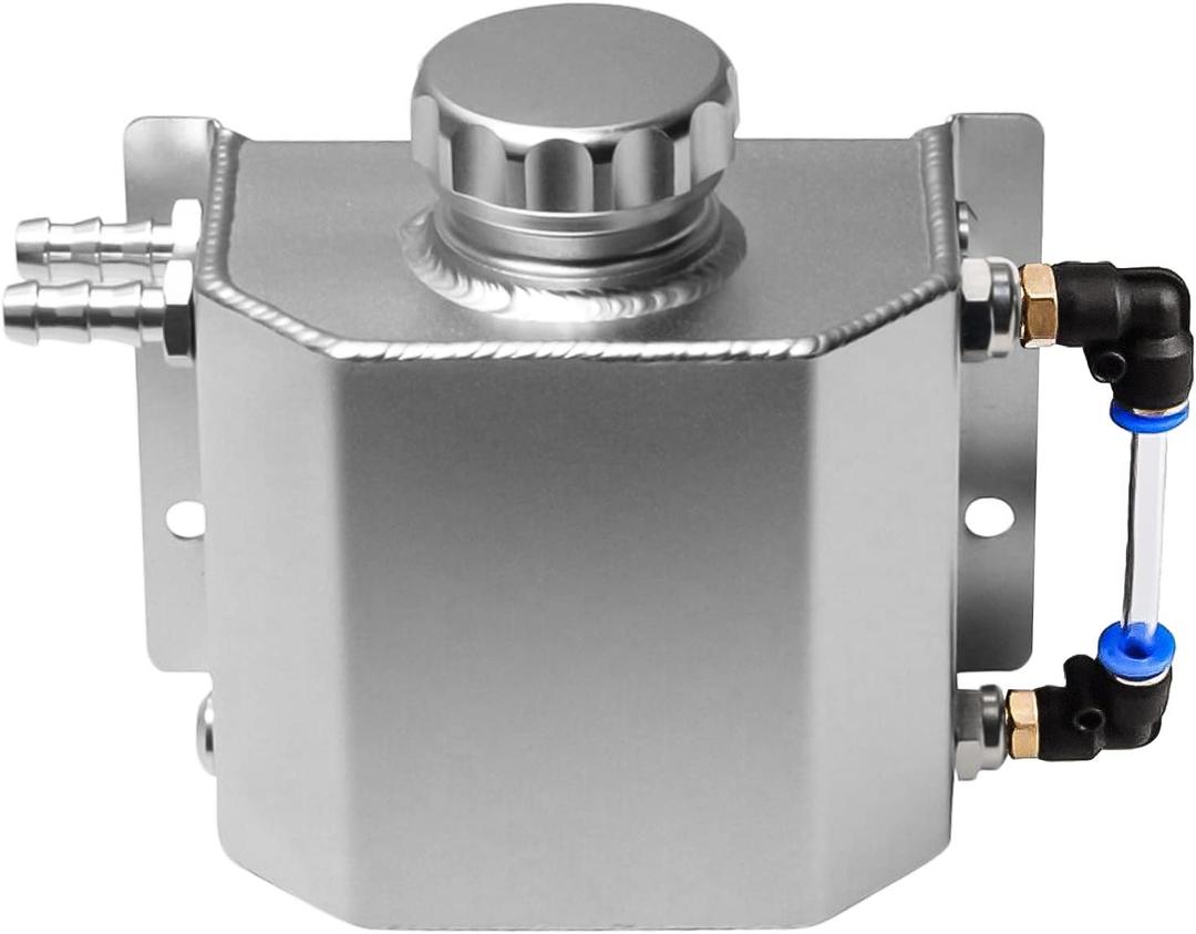 1L Universal Coolant Radiator Tank,Overflow Tank,Aluminum Radiator Coolant Overflow Bottle Recovery silver With Cap