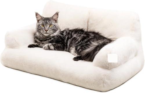 FJJRTWDG Soft, Detachable Bottom Anti-Slip and Fluffy Pet Sofa, Artificial Pet Sofa, Suitable for Small Indoor Cat and Dog Pet Beds Suitable for Indoor Pets(: Beige)