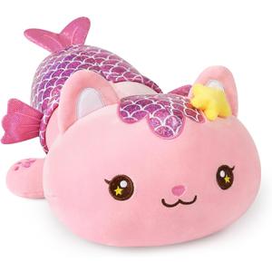 Onsoyours Cute Kitten Mermaid Plush Toy Stuffed Animal Kitty Soft Mermaid Cat Plush Pillow for Kids (Pink Cat Mermaid, 12")