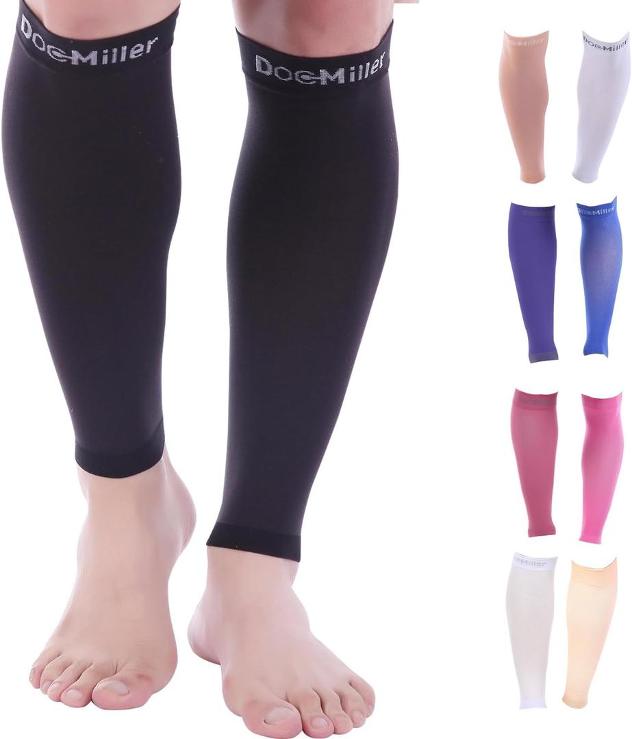 Doc Miller Compression Calf Sleeve for Men & Women, Premium Medical Grade, 15-20mmHg Graduated Support for Running, Calf Tear, Shin Splints, Knee High, Calf Sleeves, 1 Pair (Medium, Black)