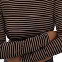 LilyCoco Womens Striped Long Sleeve Crop Top Crewneck Basic Fitted T Shirts Brown X-Large