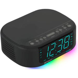 Emerson CKS8888 6-Watt Smartset Stereo Sound Bluetooth Speaker AM/FM Radio with 7-Color Changing Lights, 1.2 Cyan Display and USB Type-C Charging, Black