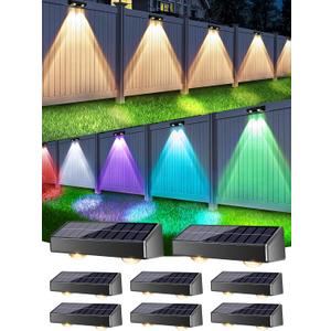 Brizled Solar Fence Lights Outdoor, 8 Pack 9 Colors & 11 Modes - Warm White/Cool White/RGB Color Changing Solar Wall Lights, 100lm IP65 Waterproof Outdoor Lighting for Halloween Railing Wall Fence