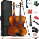 Violin Acoustic Fiddle Kit Professional Solid Wood Violin Unique Maple Wood Pattern Premium Ebony Fitting Starter Kit for Beginner Adults, Full Size By Vangoa