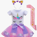 Little Girls Unicorn Birthday Party Outfit, Unicorn Tutu Dress, Headband, Shirt & Satin Sash, 2-4T