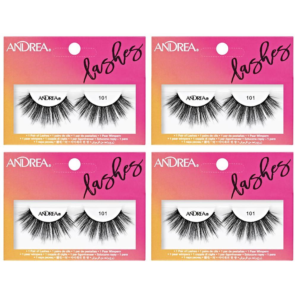 Andrea Strip Lash False Eyelashes 100 - Black, Dramatic Full Volume & Long Length, Reusable Lashes, 4PCS, Pack Of 2