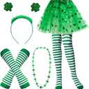 Unittype St. Patrick's Day Costume Set Striped Socks Arm Warmer Gloves 3 Layered Tulle Tutu Shamrock Headband Necklaces (Large)