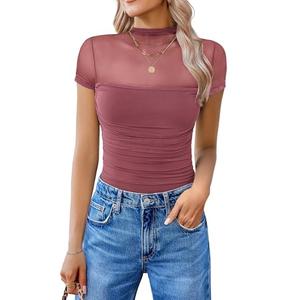 Avidlove Body Suits for Womens Short Sleeve Bodysuit Turtle Neck Mesh One Piece Going Out Tops Spring Outfits Large