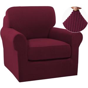 Turquoize 2 Piece Chair Covers Chair Slipcovers for Living Room Small Armchair Chair Cover with Arms Washable Furniture Cover for Chairs Feature Thick Jacquard Fabric (Small Armchair, Burgundy)