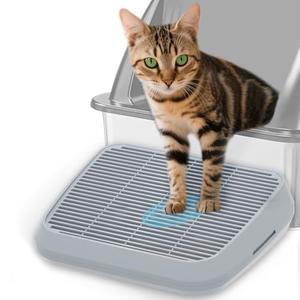 TAILRYTH Elevated Litter Box Ramp/Steps for Kittens & Old Cats,Washable Litter Catcher Stairs for Automatic Cat Litter Box,Anti-Tracking Cat Litter Mat Pedal with Filter,Easy to Clean (Light Grey)