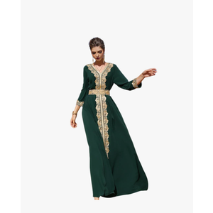 Embroidery Abayas for Women Muslim Moroccan Floral Maxi Kaftan Dress Arabic Islamic Dubai Robe Ramadan Prayer Clothes, M