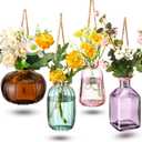 Wonderjune 4 Pcs Stained Glass Hanging Vases Hanging Glass Planters Small Plant Terrarium Pot Containers with Rope for Garden Home Indoor Outdoor Decor, 4 Styles (Fashionable)