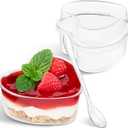 TOFLEN 5 oz Heart Shaped Dessert Cups with Lids and Spoons 300 Pcs | Serves 100 | Mini Plastic Dessert Shooter Cups for Parfait, Cheesecake, Mousse, Appetizers, Jello Shot and Puddings